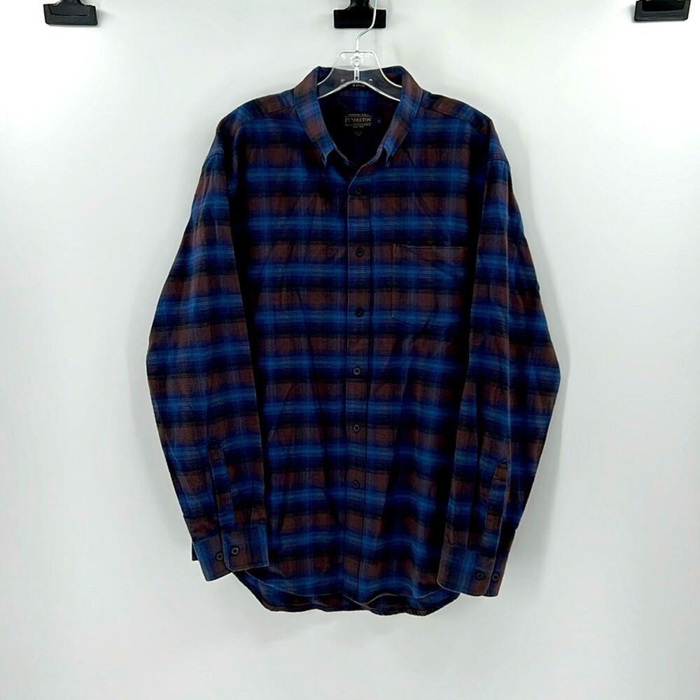 Pendleton Mason Flannel Long Sleeve Button Down - Blue/Brown Plaid - Large